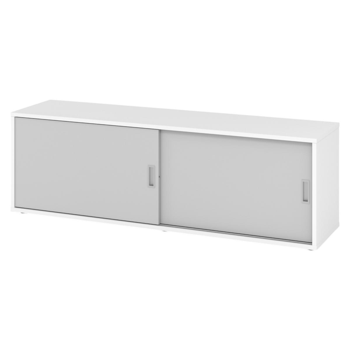 LOWBOARD mit Schiebetür 40/160/52 cm in Weiß/Grau - Weiß/Grau, Holzwerkstoff (160/52/40cm) - bümö