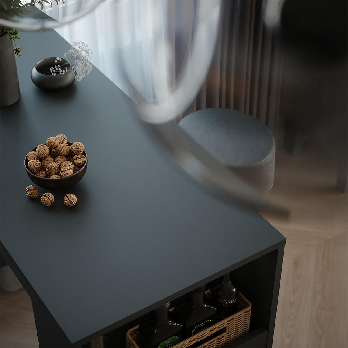 BARTISCH-SET Repose Anthrazit 45 x 110 cm mit 2 Barhockern - Anthrazit, Holzwerkstoff (110/45/106cm) - Vicco