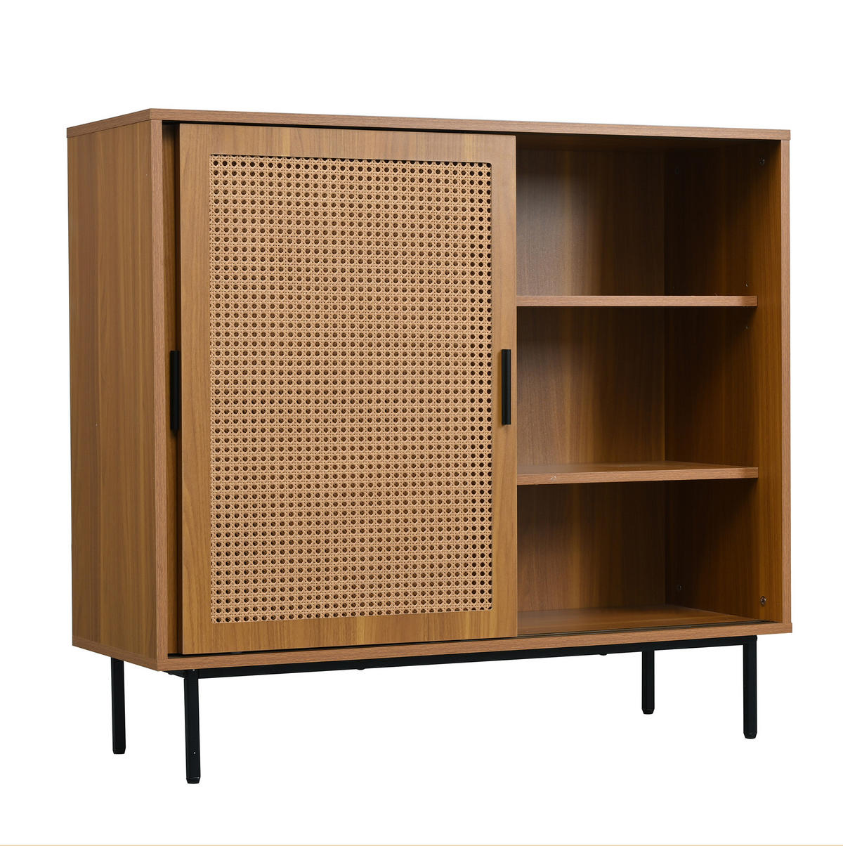 SIDEBOARD aus Spanplatte 37x100x90 cm Walnuss mit 2 Schiebetüren, 3 Regalböden und Landhausstil - Walnussfarben, Holzwerkstoff (100/90/37cm) - Modfu