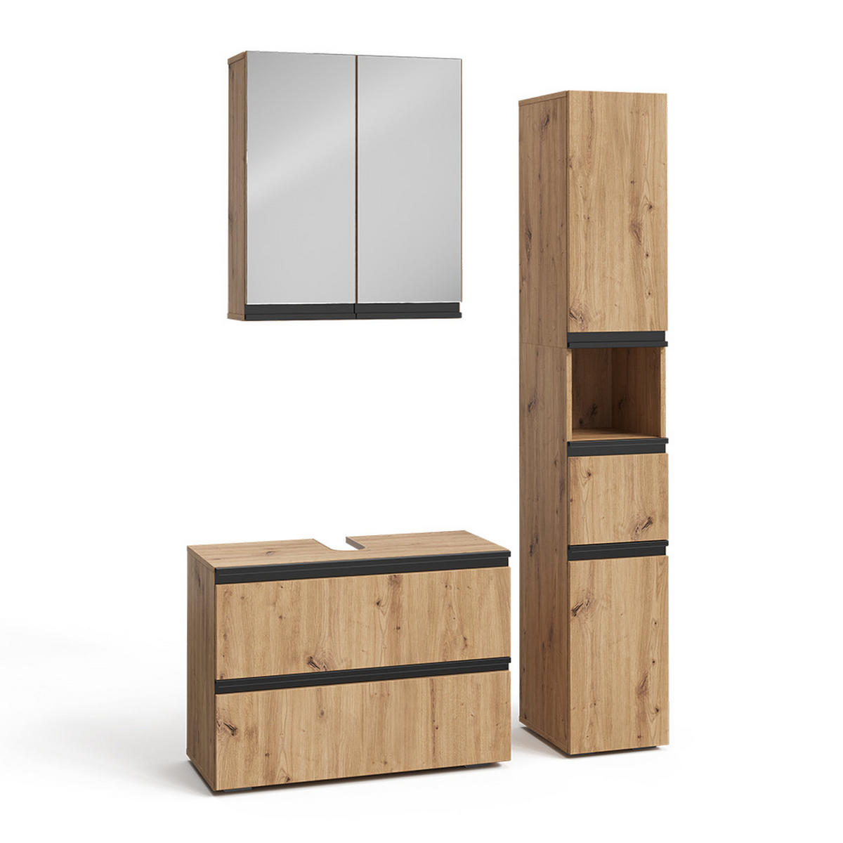 BADMÖBEL-SET Torren Artisan 3 Teile, mit Hochschrank - Hellgrau, Holzwerkstoff (80/58/35cm) - Vicco