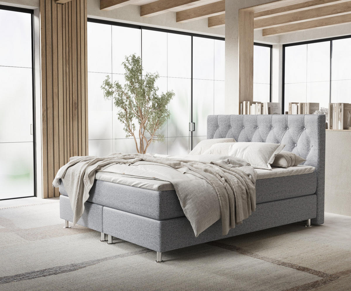 BOXSPRINGBETT Excelsior Grau 160/200 cm mit Latex-Topper - Silberfarben/Grau, Holz/Holzwerkstoff (160/200cm) - Maison de Reve