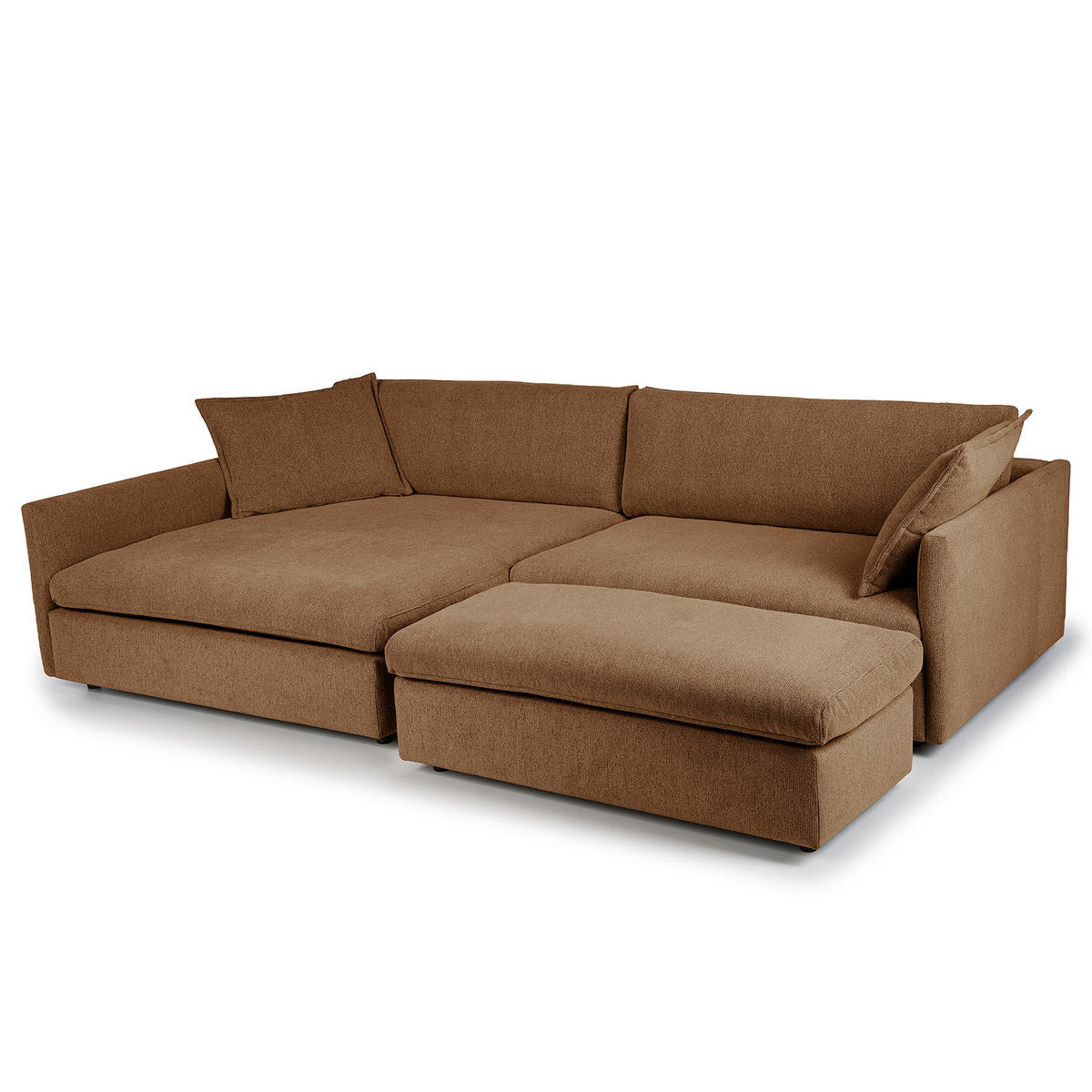 ECKSOFA mit Longchair - Schwarz/Haselnussfarben, Kunststoff/Textil (290/183cm) - home24