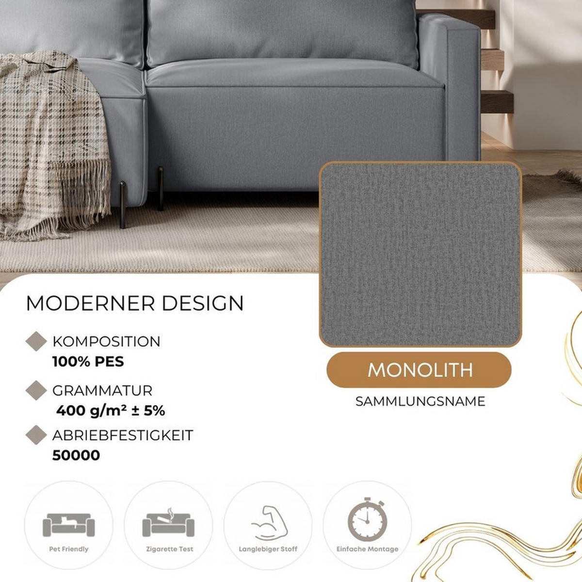 ECKSOFA LEO Links, mit Schlaffunktion und Bettkasten, Grau - Grau, Textil/Metall (229/148cm) - Idohome