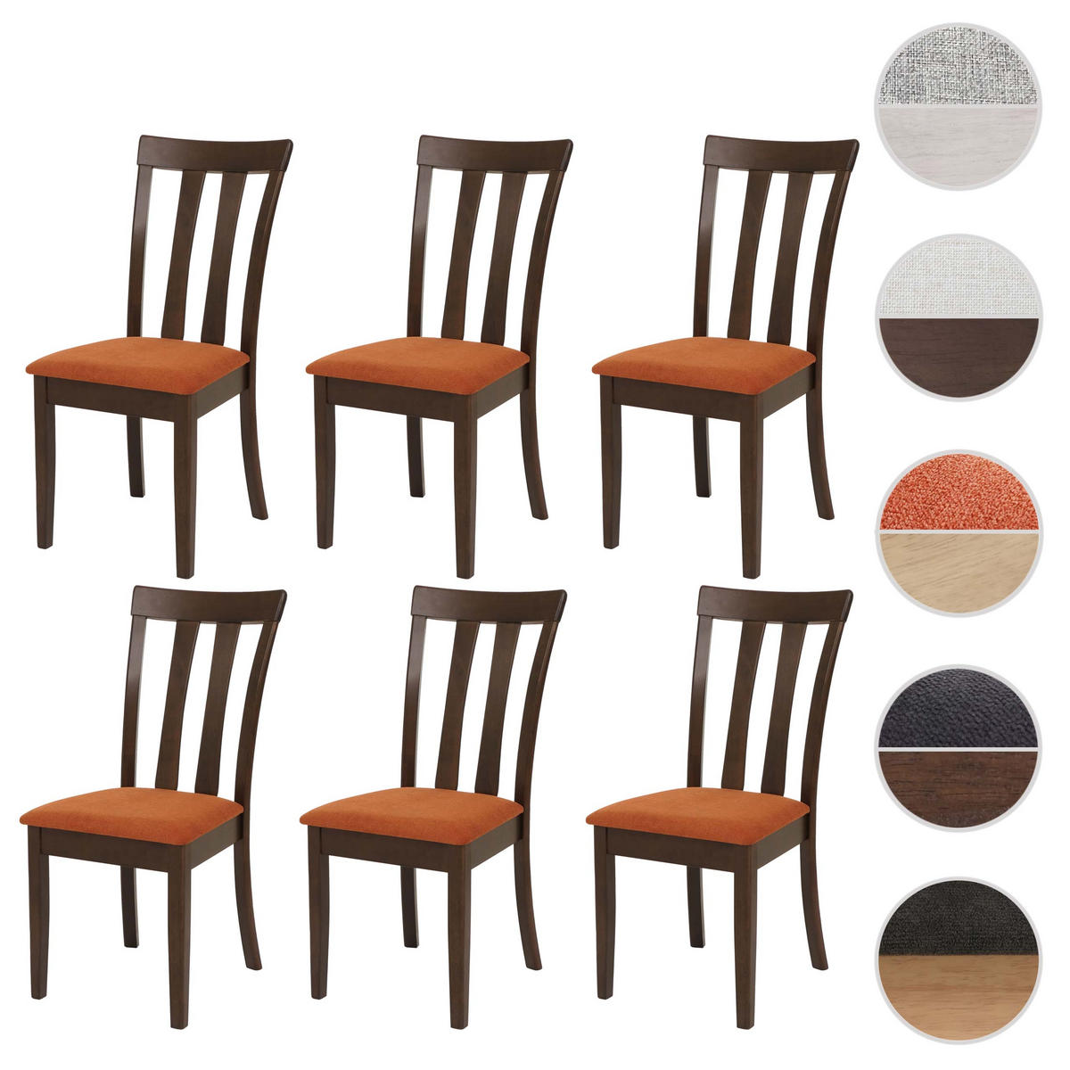 ESSZIMMERSTUHL Orange, Dunkelbraun 6er-Set - Dunkelbraun/Orange, Holz (42/96/58cm) - MCW