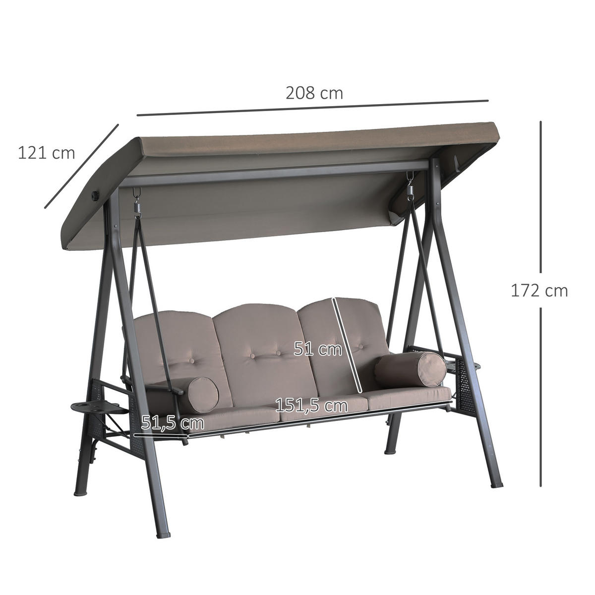 HOLLYWOODSCHAUKEL Beige 3-Sitzer - Beige, Metall (307.34/436.88/528.32cm) - PANGIVO