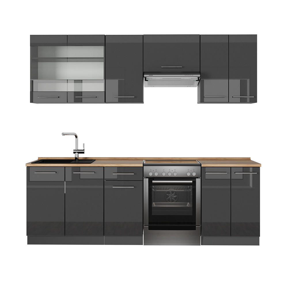 Vicco Küchenzeile Anthrazit, Anthrazit 240x81.6x60 cm