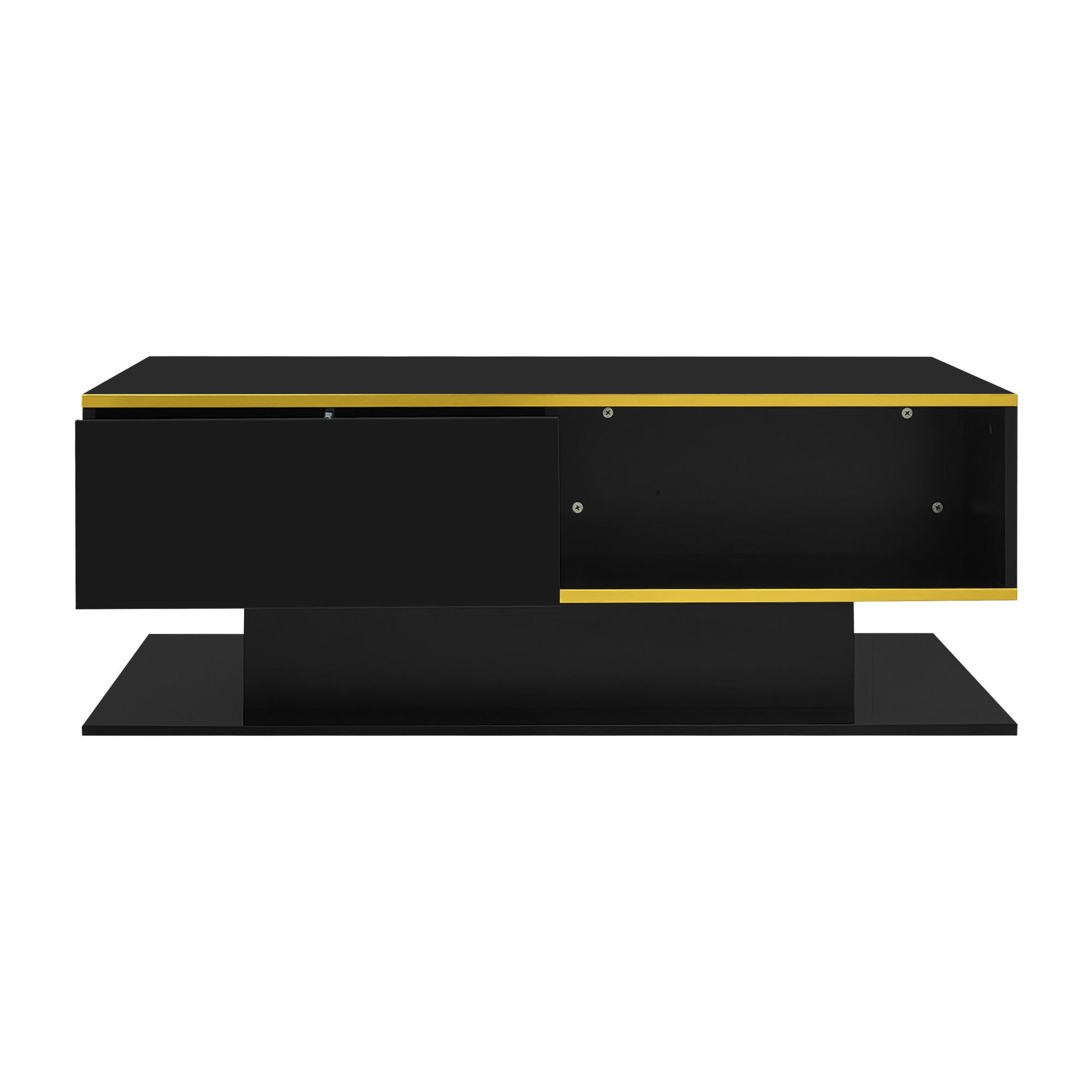 COUCHTISCH LED Hochglanz Schwarz-Gold - Schwarz, Holzwerkstoff (100/50/40cm) - ComfortXL