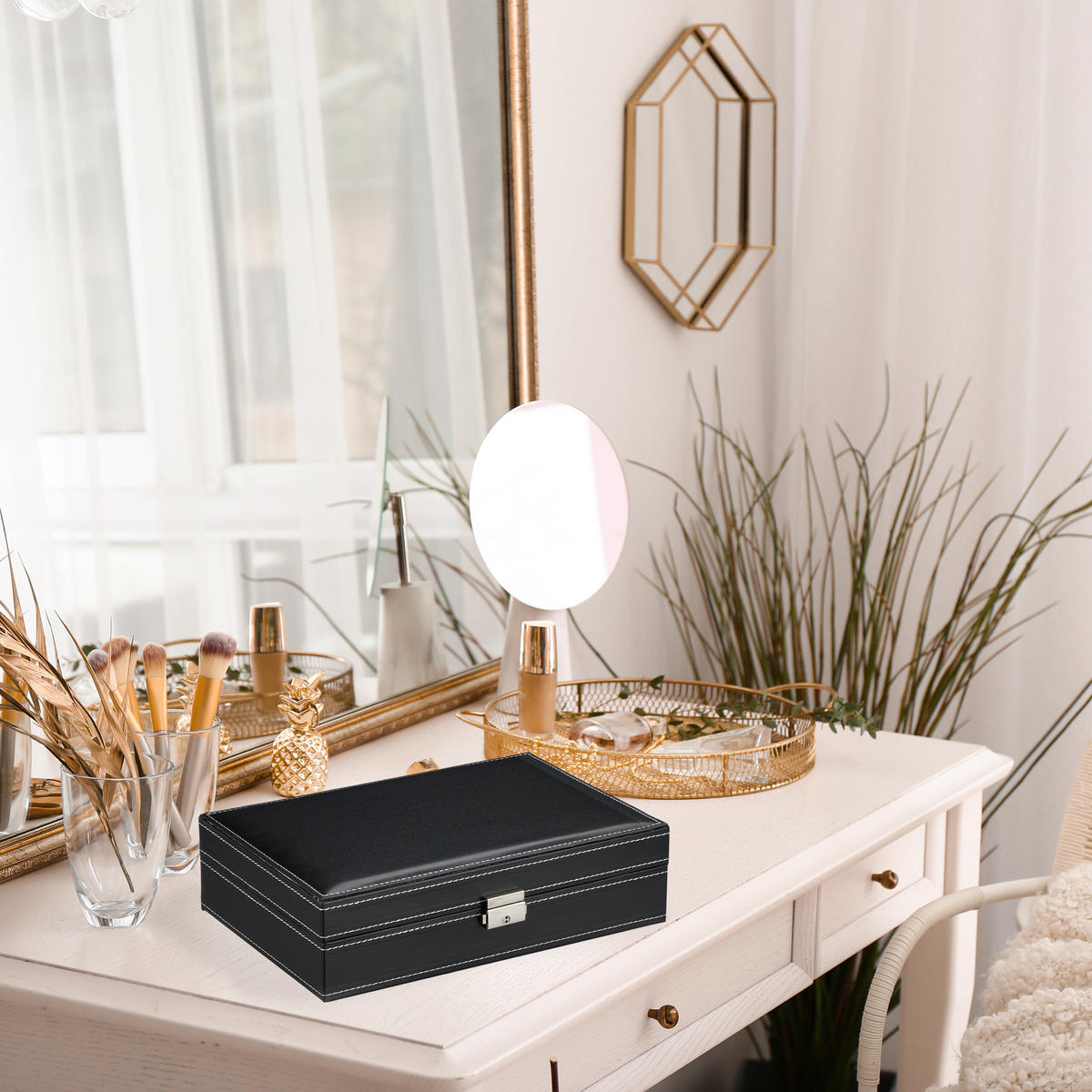 UHRENBOX - Schwarz, Glas/Holzwerkstoff (30/8/20.5cm) - Relaxdays