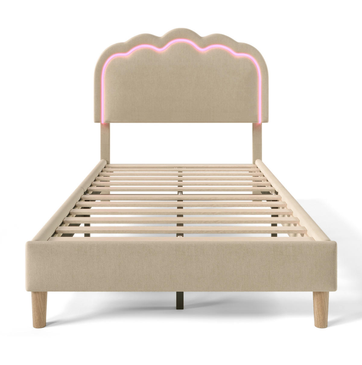 POLSTERBETT 90/200 cm aus Leinen mit LED-Kopfteil Beige - Beige, Textil (90/200cm) - Modenvie