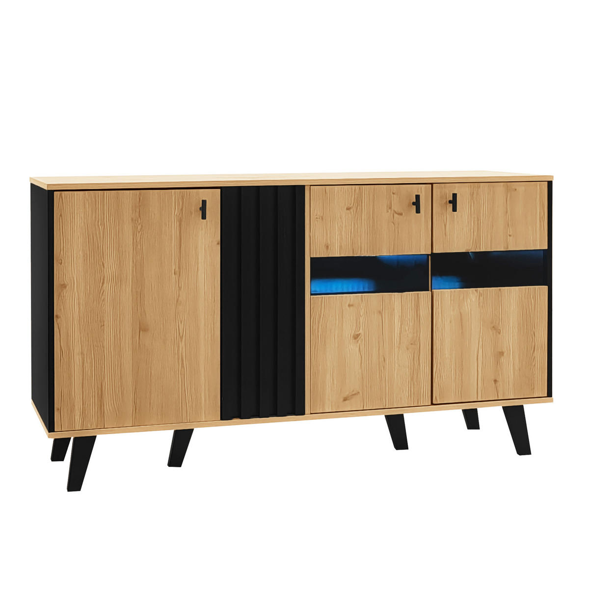 SIDEBOARD mit 3 Türen 140 x 78,5 x 41 cm Holzoptik Schwarz - Braun, Glas (140/78.5/41cm) - Meubliv