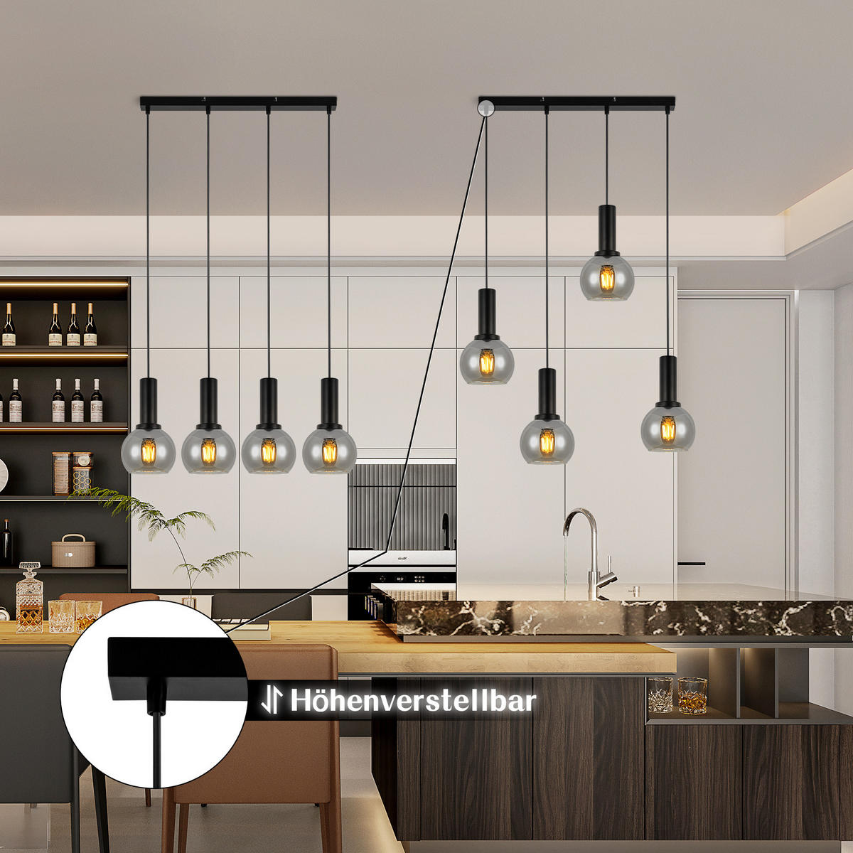 HÄNGELEUCHTE Krenq 13/145/55 cm - Schwarz, Metall (55/13/145cm) - ZMH