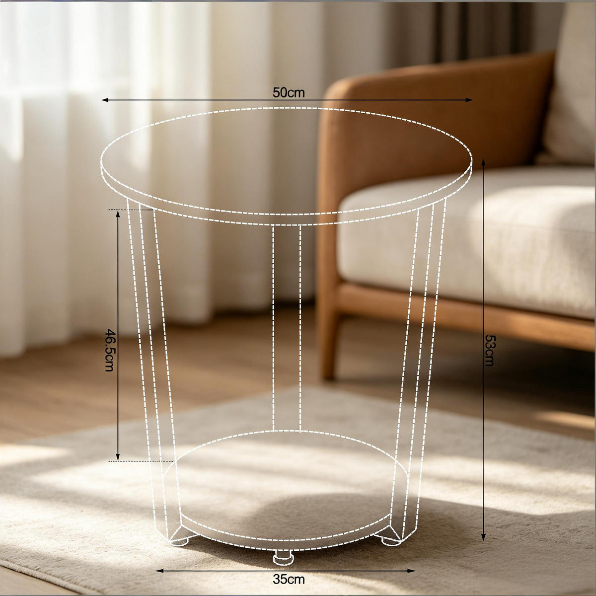 BEISTELLTISCH DE-37223 rund mit 2 Regalen Rustikales Braun - Dunkelbraun, Metall (50/50/53cm) - ComfortXL