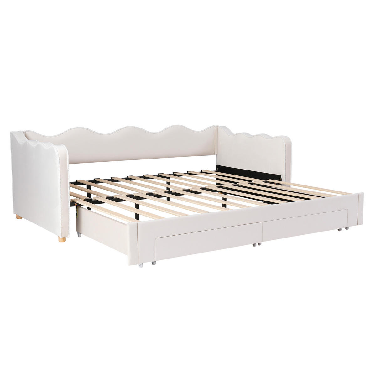 POLSTERBETT 90x200cm Ausziehbar Stauraum USB Samt Beige - Beige, Textil - FLIEKS