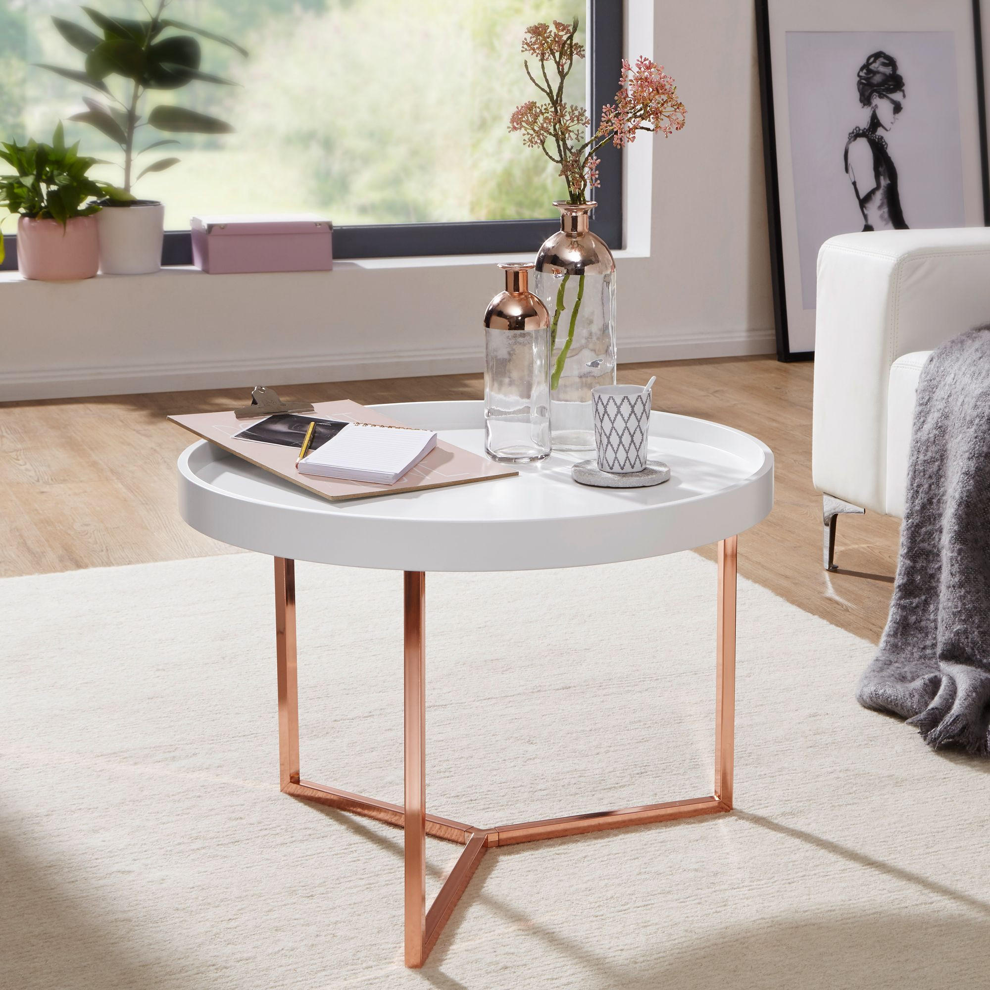COUCHTISCH rund HEW Tulpenholz - Weiß, Holz (58.5/58.5/42cm) - tinkaro