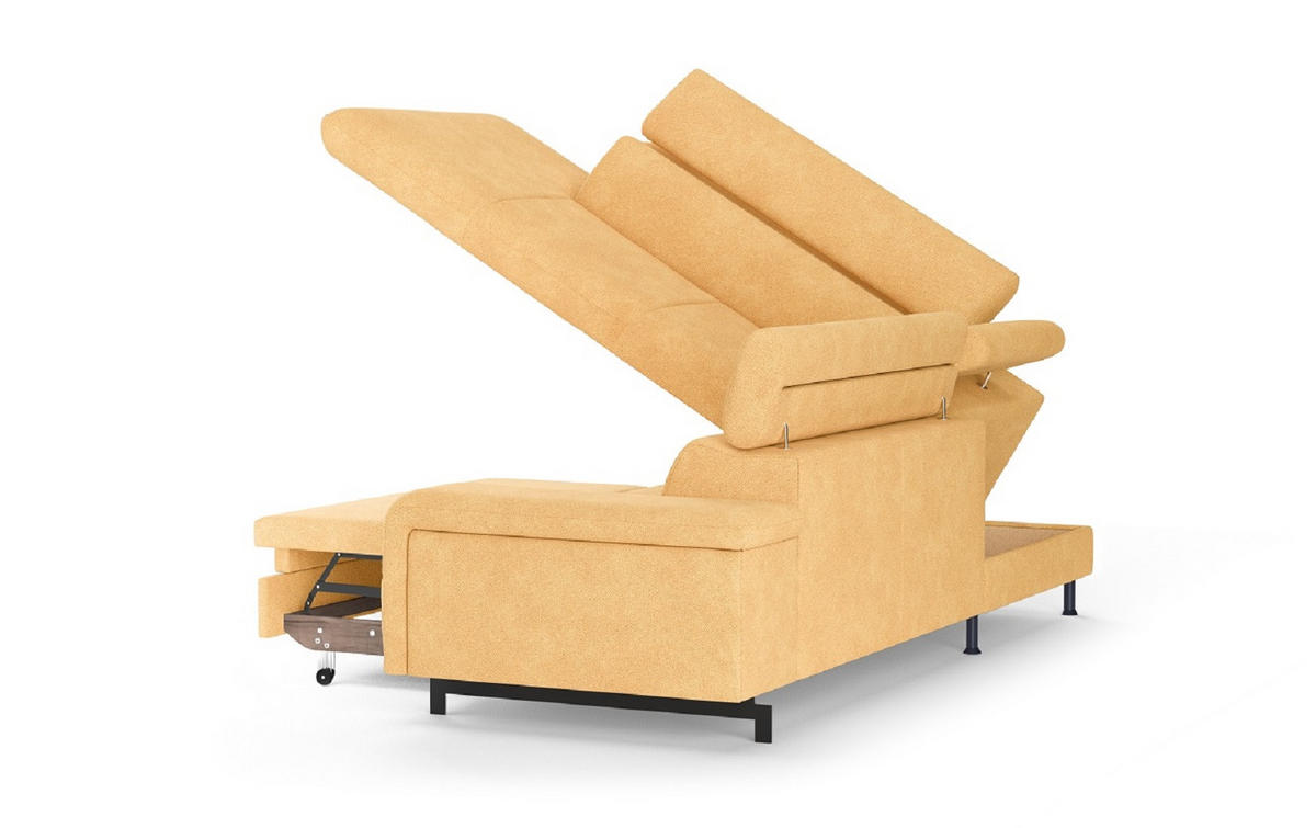 ECKSOFA mit Schlaffunktion und Bettkasten - Gelb/Schwarz, Kunststoff/Textil (262/215cm) - Cotta