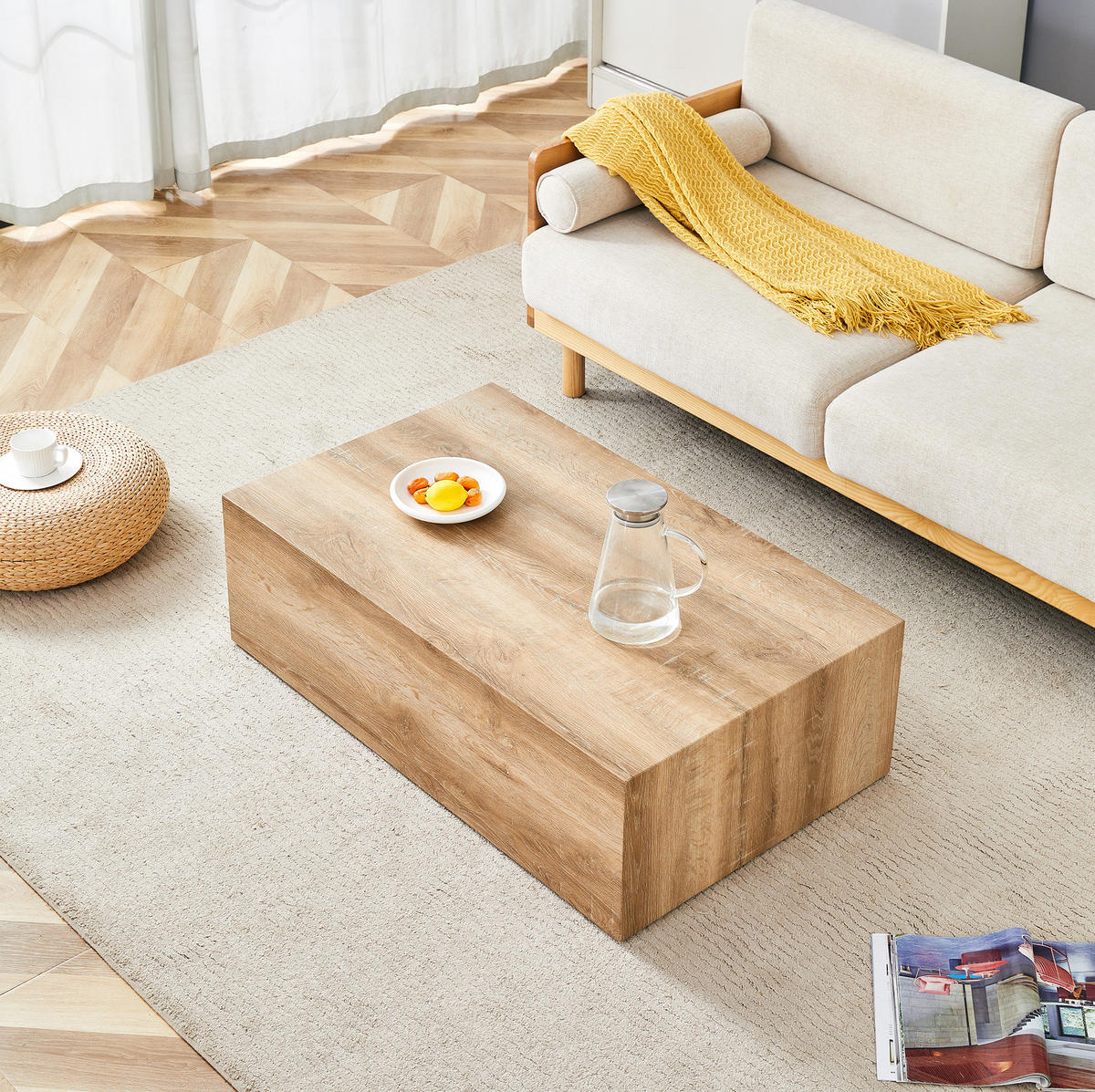 COUCHTISCH 90/50/30 cm in Holzoptik–aus MDF, rechteckig, ohne Montage - Naturfarben, Holzwerkstoff (90/50/30cm) - Flora Grace