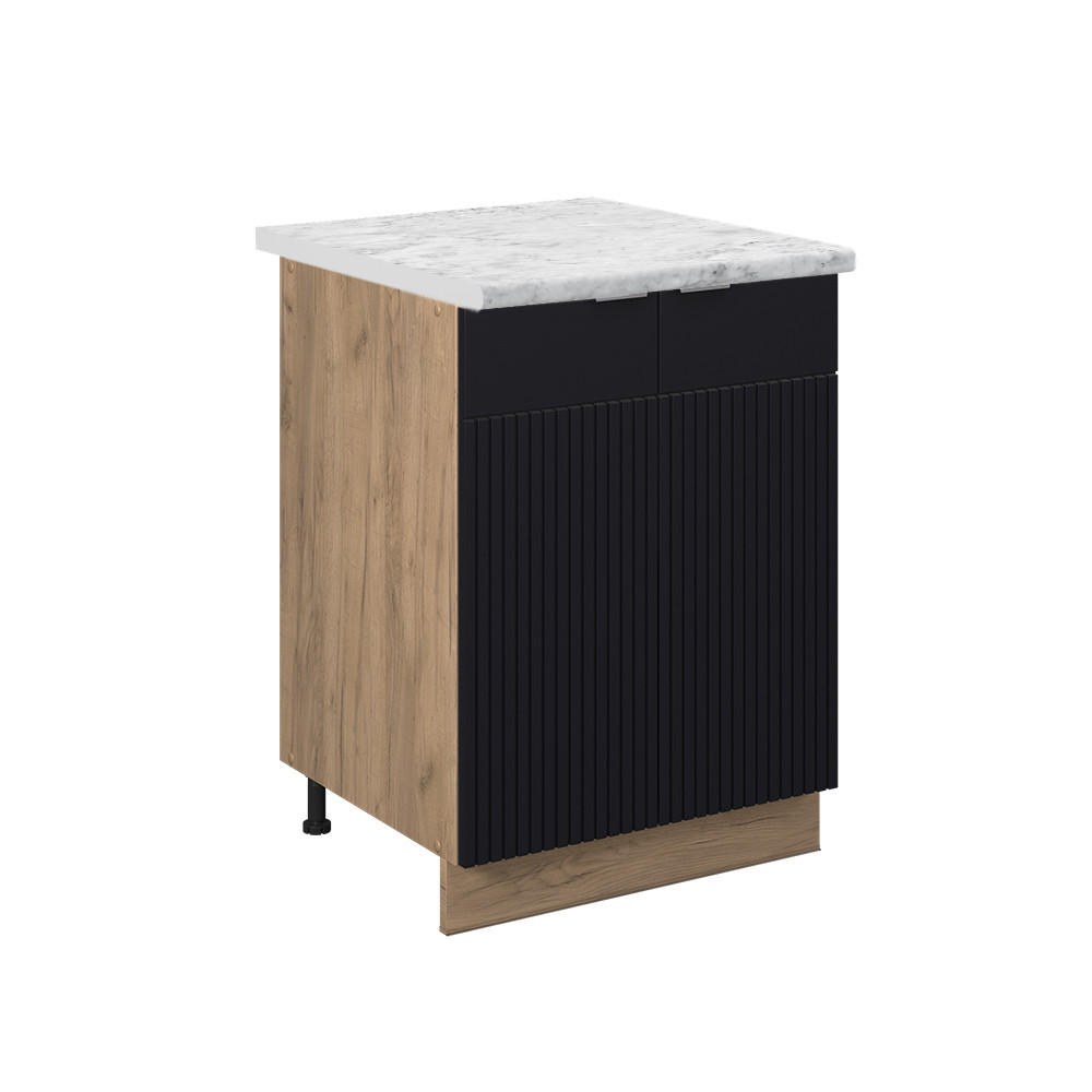 KÜCHENUNTERSCHRANK Fame-Line, Schwarz gestreift, 60 cm, AP Marmor - Eiche Wotan/Schwarz, Holzwerkstoff (60/82/60cm) - Vicco