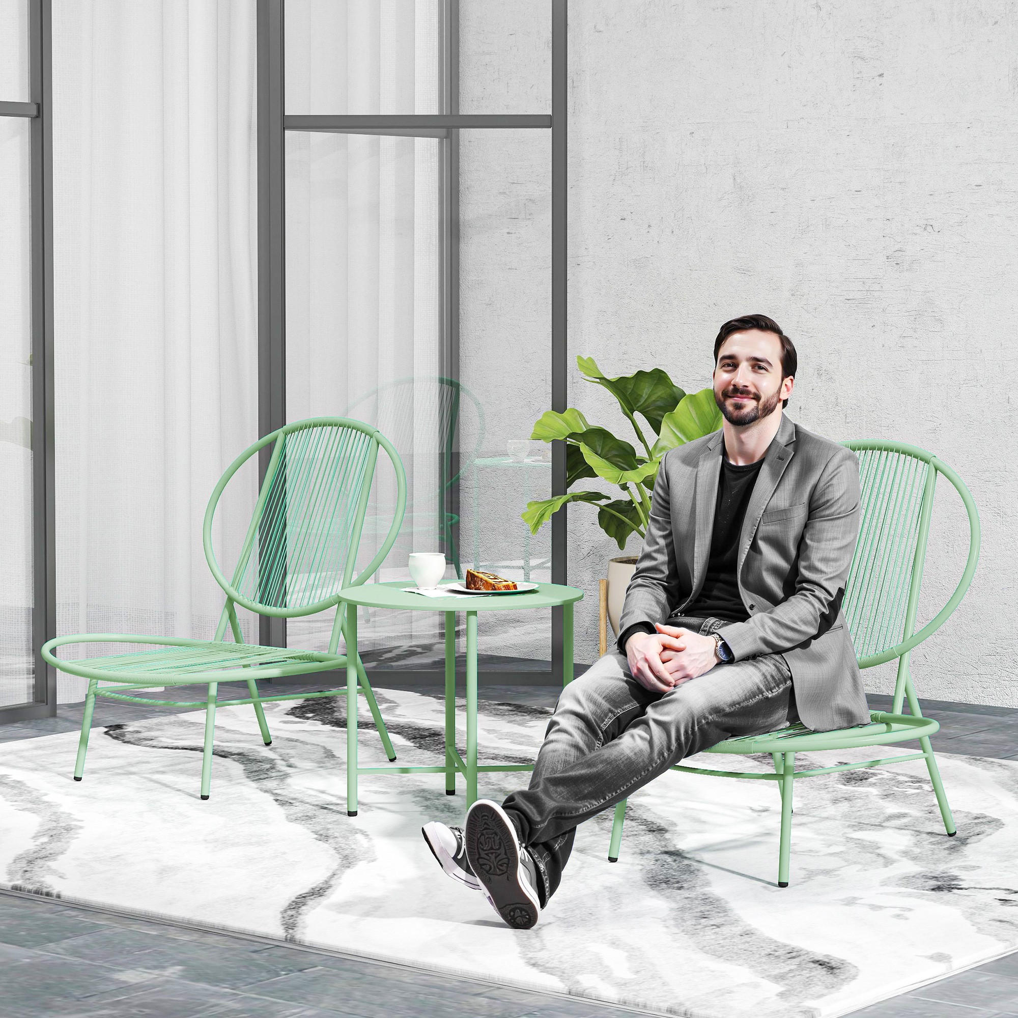 BISTRO-SET 3-teilig aus Stahl Wetterfest Gartenmöbel Set mit Bistrotisch Grün - Grün, Kunststoff - Outsunny