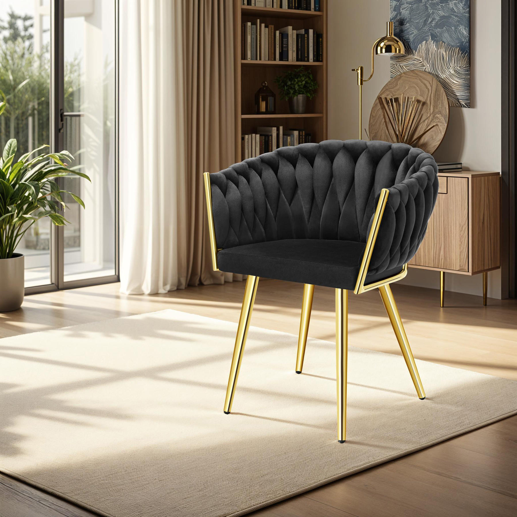 Thumbnail - tectake Esszimmerstuhl, Schwarz, Gold, Textil, Pappel, 60.5x75x55 cm, Esszimmer, Stühle, Esszimmerstühle, Armlehnenstühl...