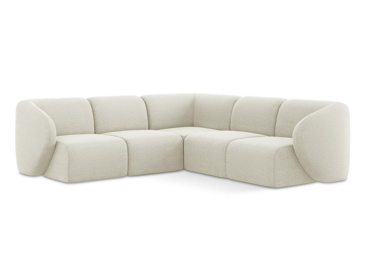 ECKSOFA Bouclé Stoff Beige - Sandfarben/Schwarz, Holzwerkstoff/Kunststoff (251/251cm) - Makamii