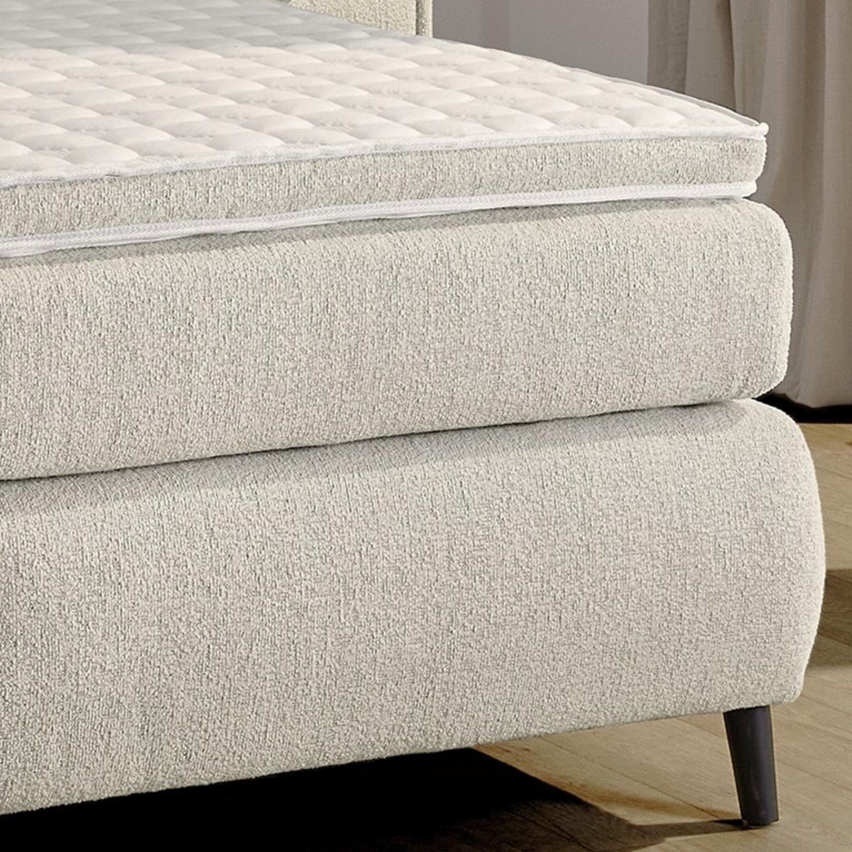 BOXSPRINGBETT 180x200 cm, Kopfteil m.Keder, 7-Zonen-Tonnentaschen-Federkernmatratzen H3+H4, Topper, Bonell-Federkern, Flachgewebe Beige Grau / 20020 - Greige/Beige, Textil/Metall (180/200cm) - luma-home