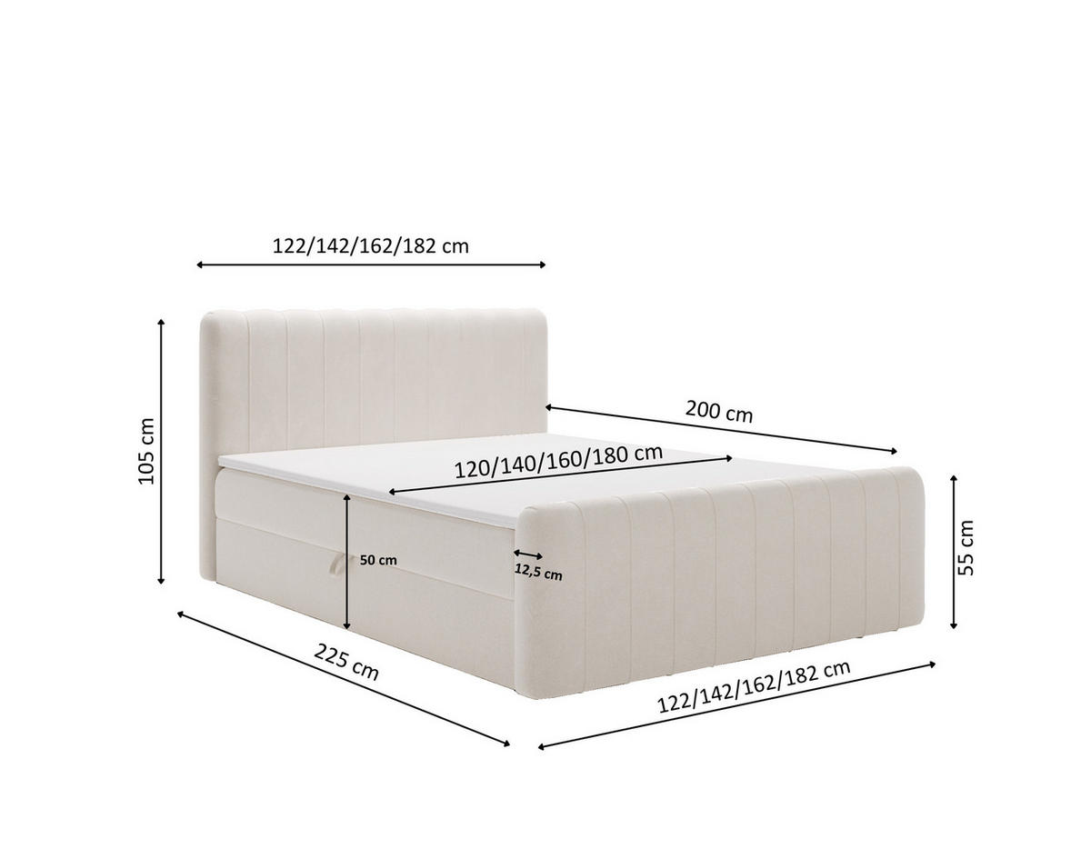 BOXBETT OSLO mit Bettkasten Stoff Komodo Beige 160x200 cm - Beige, Holz (160/200cm) - Kaiser Möbel