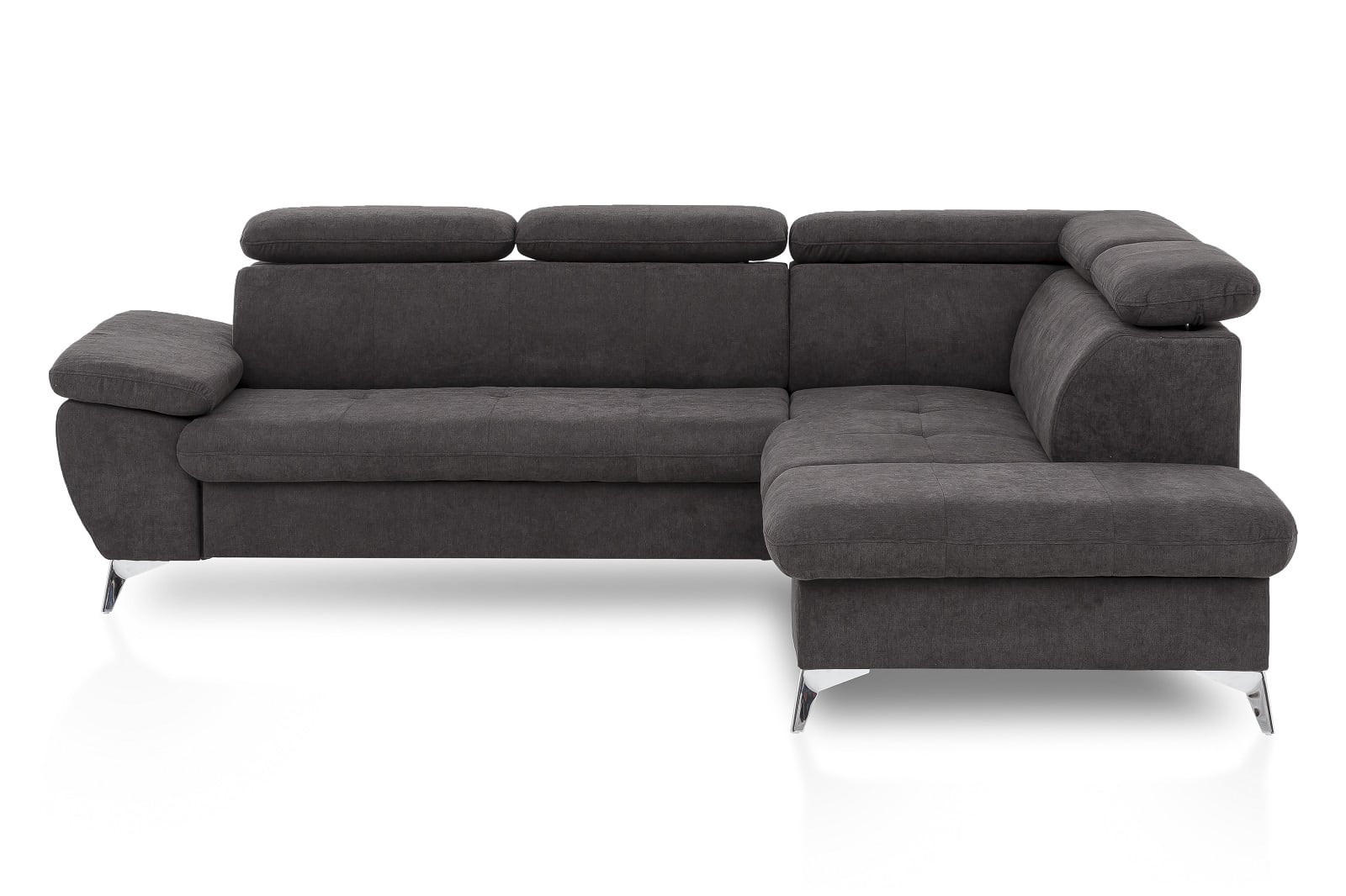 ECKSOFA mit Schlaffunktion und praktischem Bettkasten - Chromfarben/Anthrazit, Textil/Metall (209/256cm) - Cotta