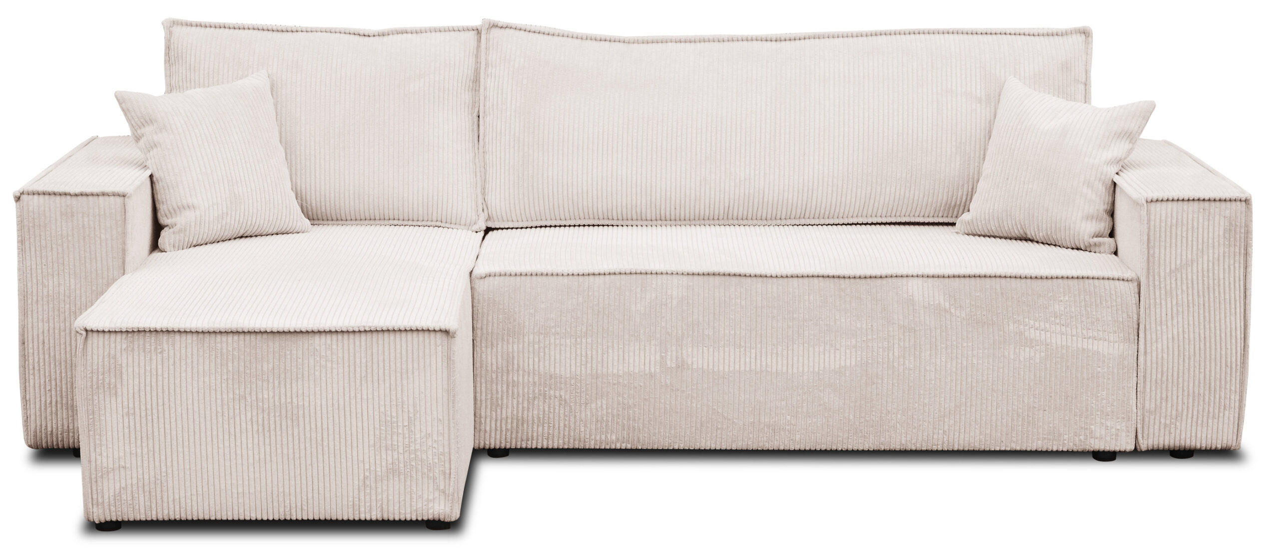 ECKSOFA Hugo L in L-Form mit Schlaffunktion und Bettkasten, Farbe: Beige, Cordstoff, Ottomane Unsiversal - Beige, Textil (244/145cm) - VENASI MÖBEL