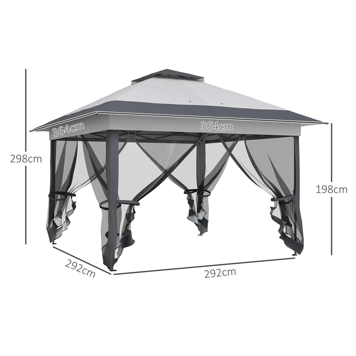 PAVILLON DE-13982 Pop-up, 4 Moskitonetze Grau - Grau, Metall (364/298/364cm) - ComfortXL