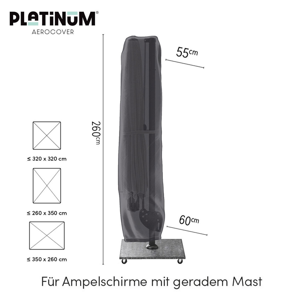 AMPELSCHIRM AeroCover Schutzhülle 2.6 m für Sonnenschirm winterfest atmungsaktiv anthrazit - Anthrazit, Metall (60/60cm) - Platinum