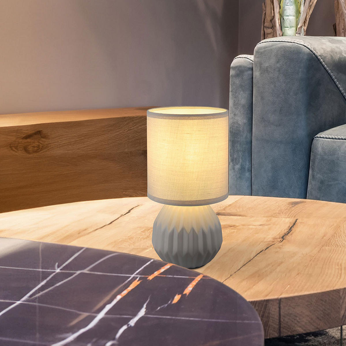 TISCHLEUCHTE SYLAS Grau Keramik Textil - Grau, Textil (12/12/23cm) - Globo Lighting