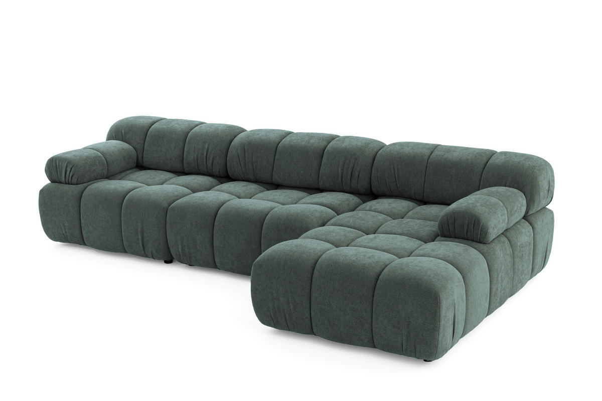MODULARES Ecksofa MOMENTUM L, Rechts, Breite 282 cm, strukturierter Stoff, Blaugrau - Chromfarben/Blaugrau, Holz/Textil (155/282cm) - Muffo
