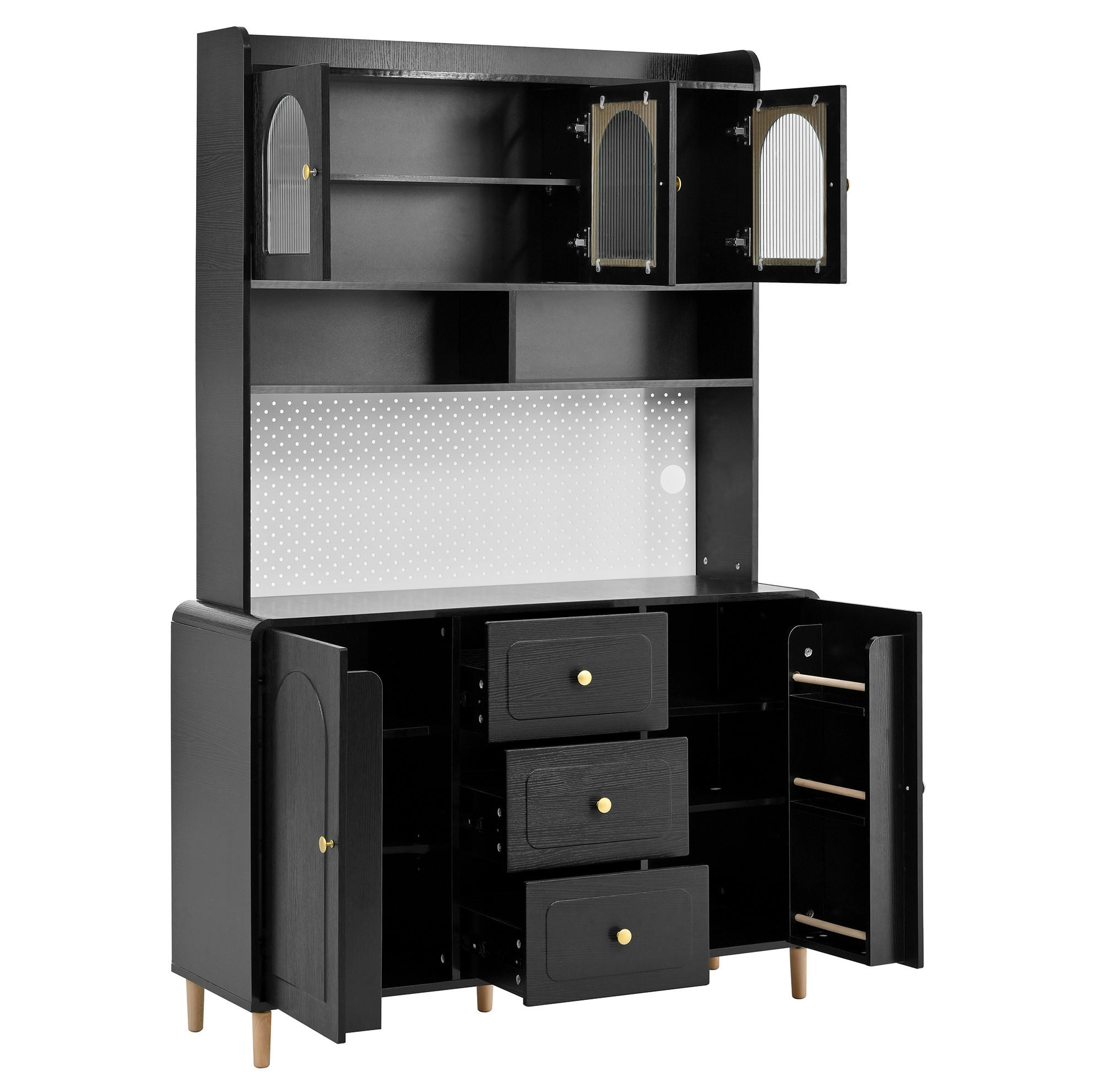 BUFFET 120/40/190 cm schwarz aus MDF mit Lochplatte und Schubladen - Schwarz, Holzwerkstoff (120/190/40cm) - OKWISH