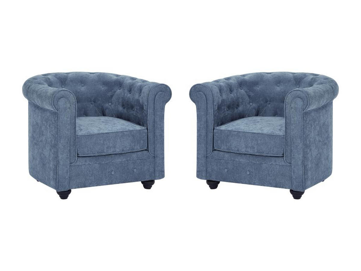 2ER-SET Sessel - Stoff - Blau - CHESTERFIELD - Blau, Textil (78/72/82cm) - Vente-Unique