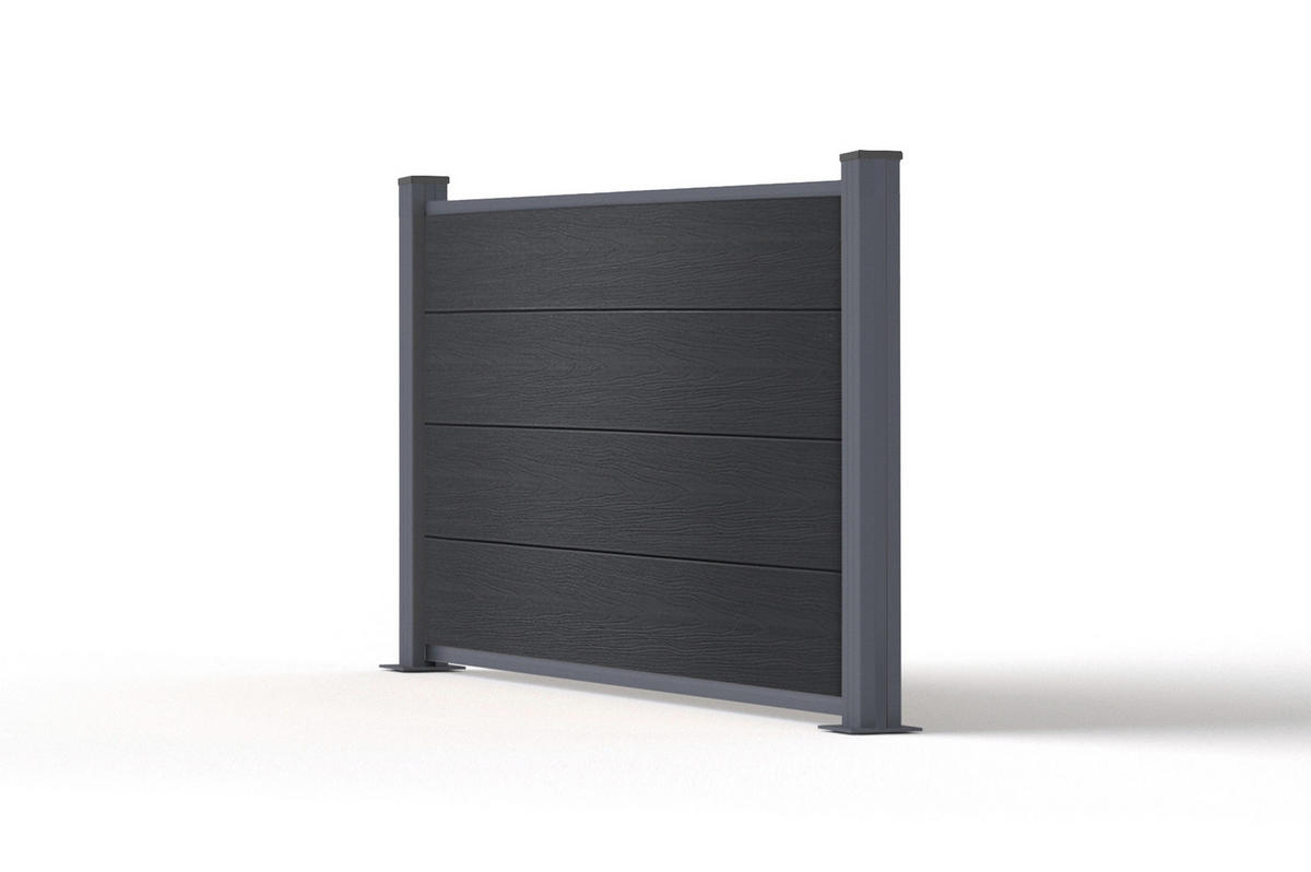 VERBUNDZAUN 2 m STOCKHORN H. 90 cm auf Sockel, grau - Grau, Holzwerkstoff (200/90cm) - Casanoov