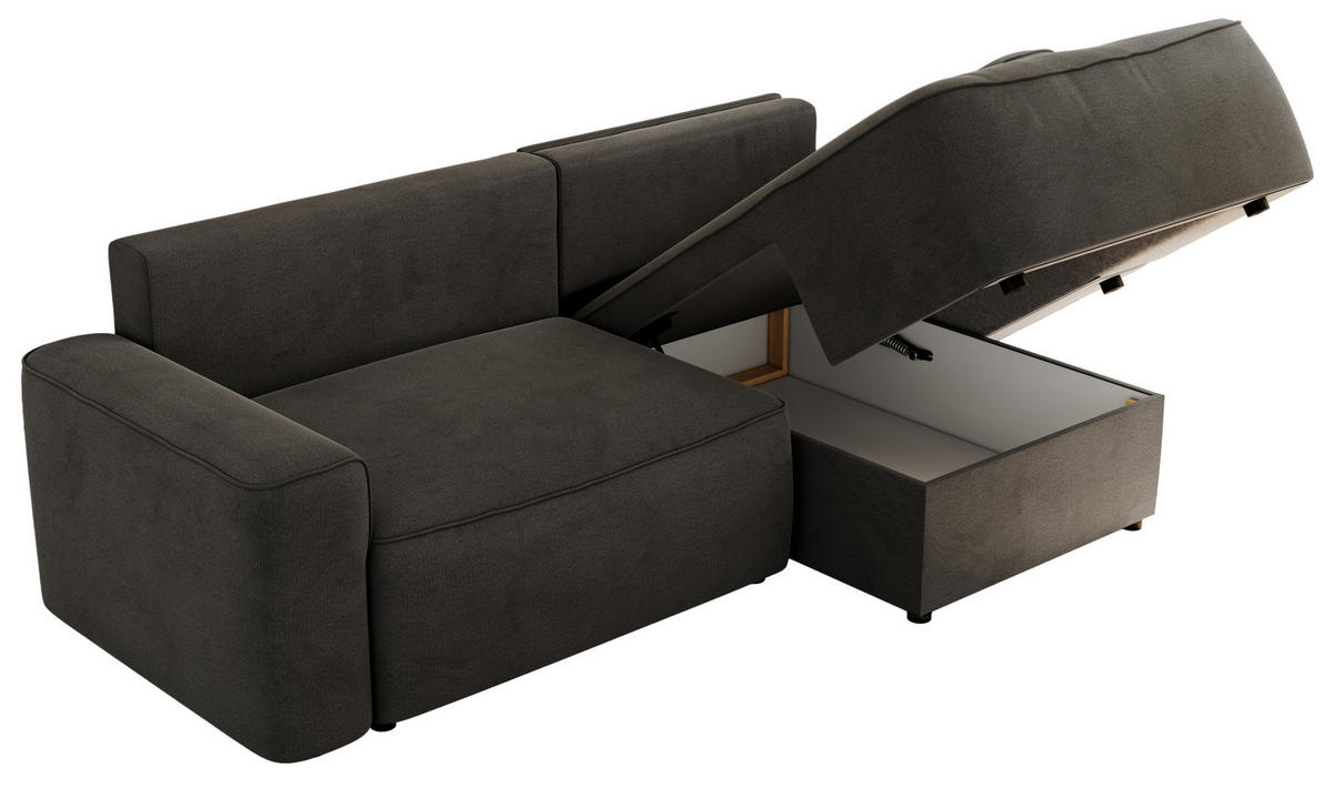 ECKSOFA BELLUNO L Dunkelgrau Velvet - Rechts - Dunkelgrau/Schwarz, Textil (233/144cm) - MKS