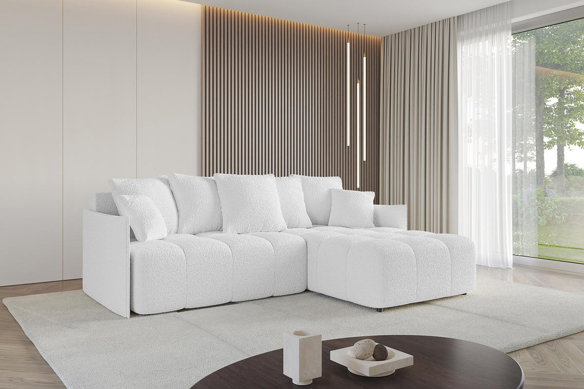 ECKSOFA Ottomane rechts LONLI-L 251x189x68 Weiß Bouclé - Weiß, Holzwerkstoff/Kunststoff (189/251cm) - ALTDECOR