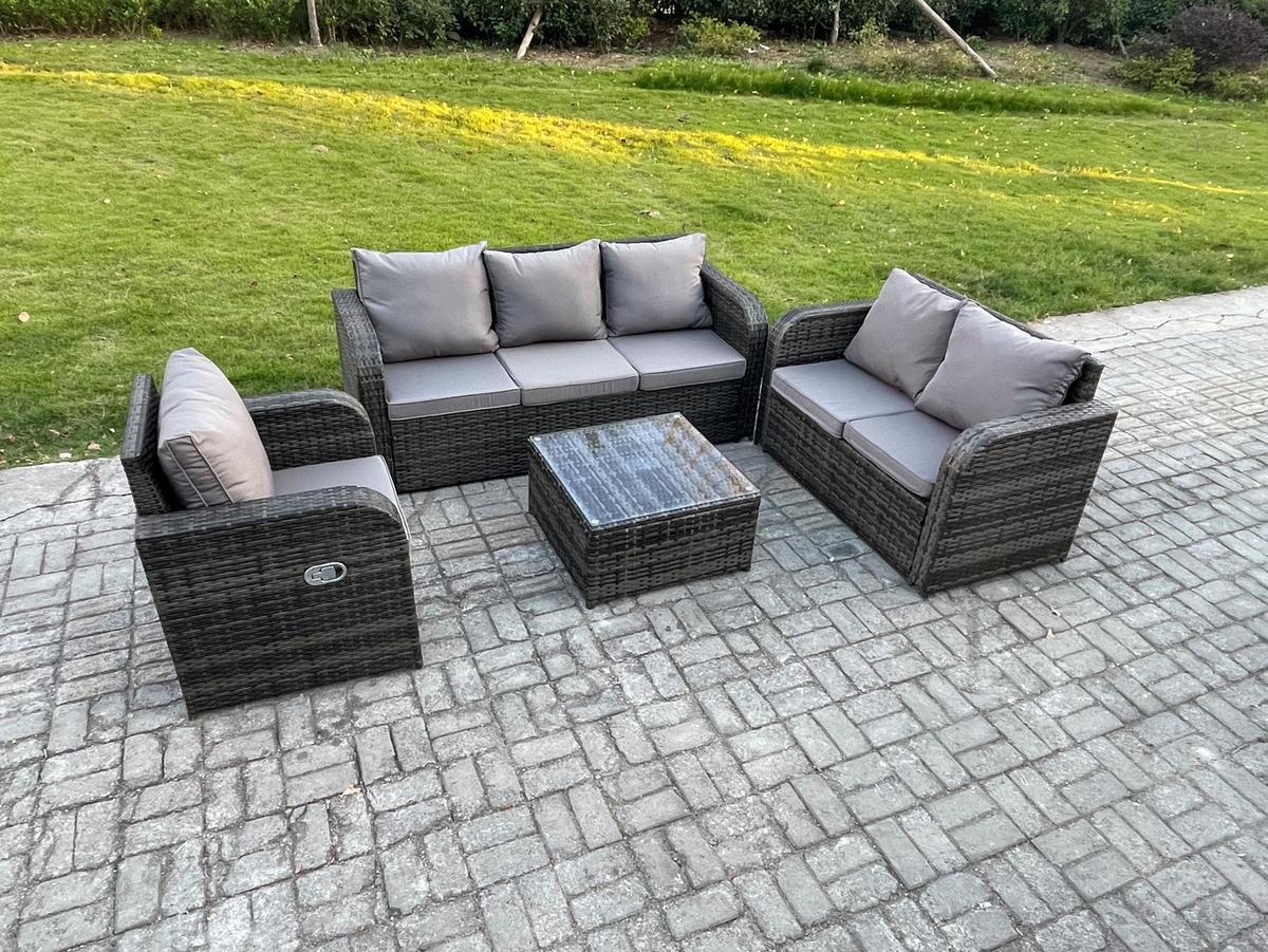 GARTENTISCHGRUPPE Polyrattan Dunkelgrau 4-teilige - Dunkelgrau/Grau, Glas/Kunststoff - Fimous