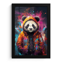 GERAHMTES BILD Panda - Jacke - Graffiti - Orange 20x30 cm - Orange, Papier (20/30cm) - MuchoWow