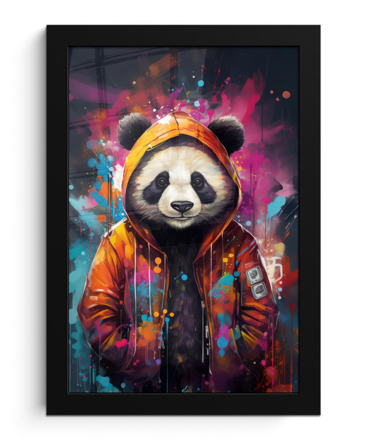 GERAHMTES BILD Panda - Jacke - Graffiti - Orange 20x30 cm - Orange, Papier (20/30cm) - MuchoWow