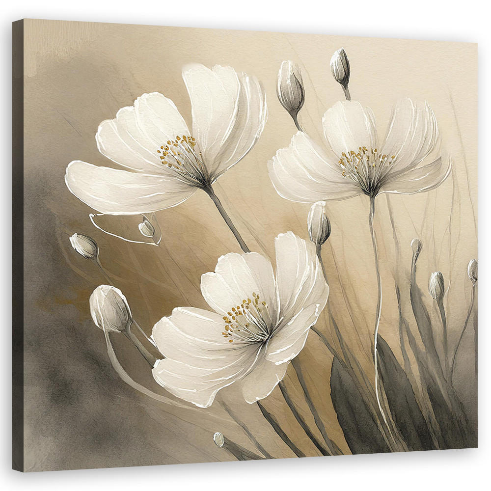 WANDBILD blumen pflanzen botanik - Grau, Textil (50/50cm) - Feeby