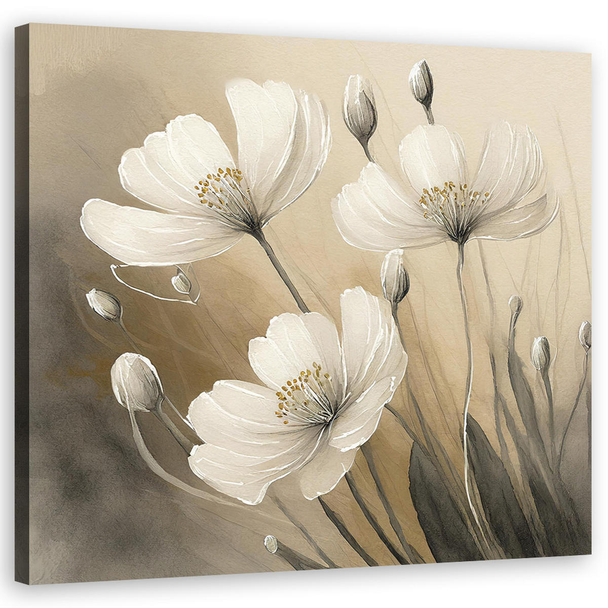 WANDBILD blumen pflanzen botanik - Grau, Textil (50/50cm) - Feeby