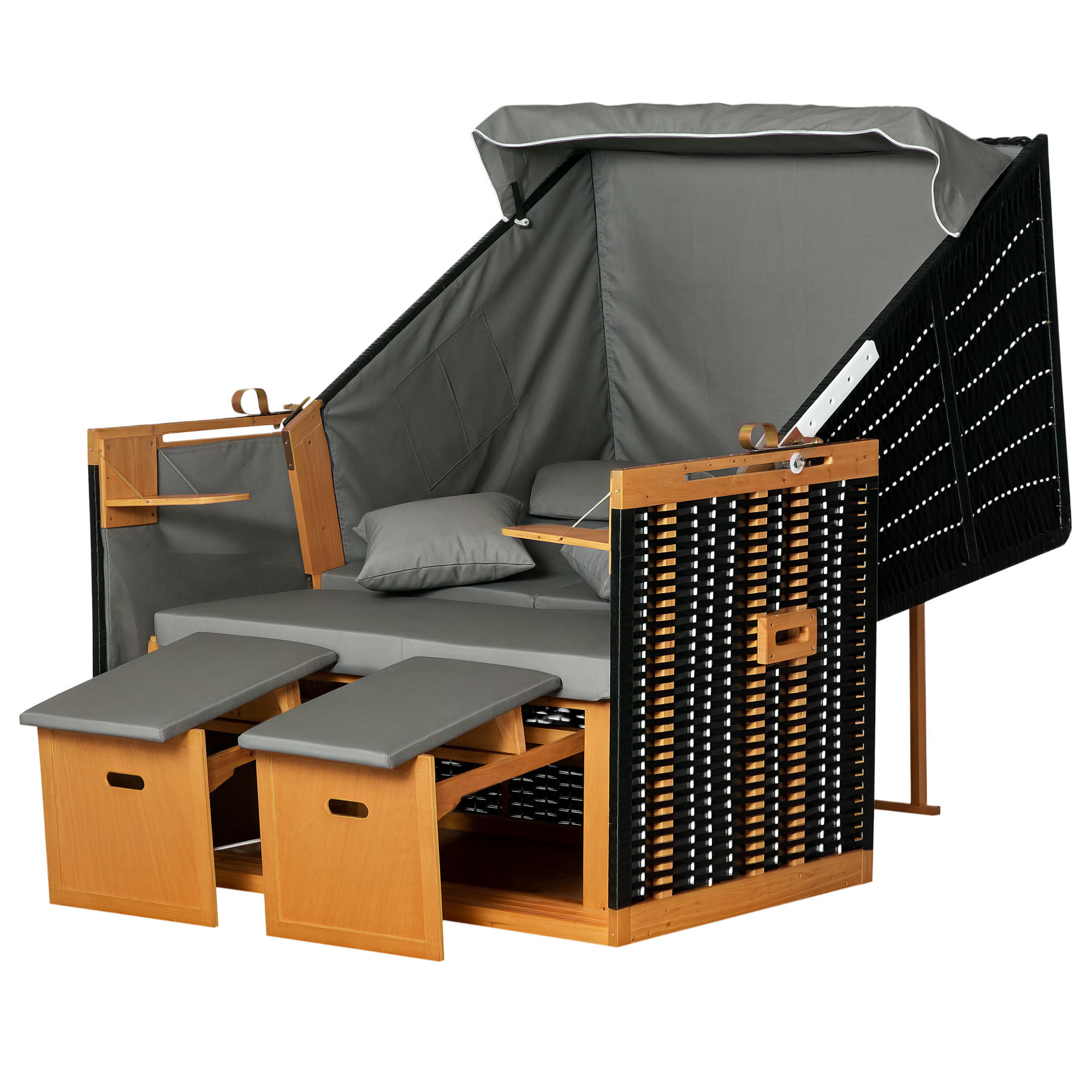STRANDKORB DE-06685 5-stufig verstellbar, mit Fußstützen Hellgrau - Hellgrau, Holz/Kunststoff (118/160/79cm) - ComfortXL