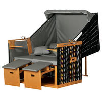 STRANDKORB DE-06685 5-stufig verstellbar, mit Fußstützen Hellgrau - Hellgrau, Holz/Kunststoff (118/160/79cm) - ComfortXL