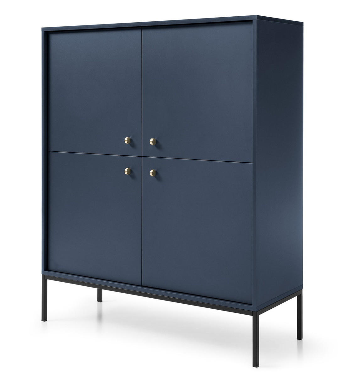 HOHE Kommode Monti, 4 Türen, 104 cm, Marineblau + Schwarz - Schwarz/Dunkelblau, Holz/Metall (104/126/39cm) - Emporius
