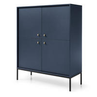 HOHE Kommode Monti, 4 Türen, 104 cm, Marineblau + Schwarz - Schwarz/Dunkelblau, Holz/Metall (104/126/39cm) - Emporius