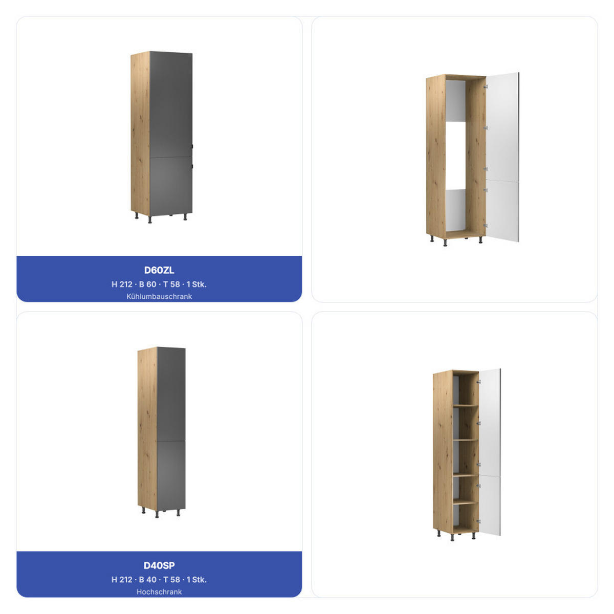 KÜCHENZEILE 360 cm - Langen KL19-M360 - in Grau / Matt - Schwarz/Grau, Holz/Metall (360/212/58cm)