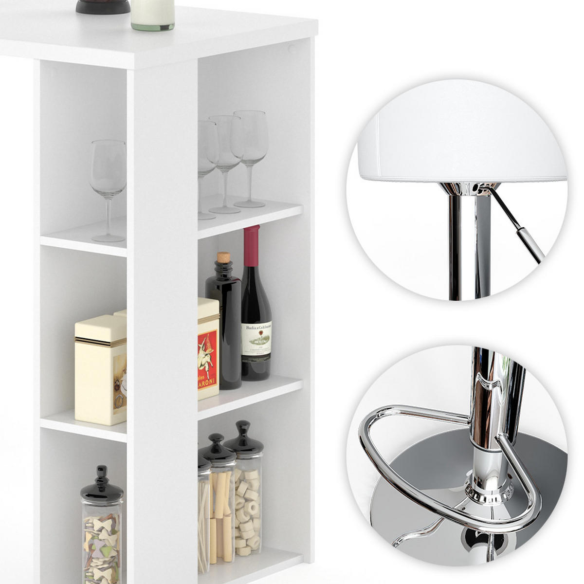 BARTISCH-SET Noel Weiß 120 x 60 cm mit 2 Barhockern - Weiß, Holzwerkstoff (120/105.6/60cm) - Vicco