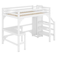HOCHBETT 140/200 cm DE-04798, mit L‑förmigem Schreibtisch und offenem Kleiderschrank in Weiß - Weiß, Holz/Holzwerkstoff (140/200cm) - ComfortXL