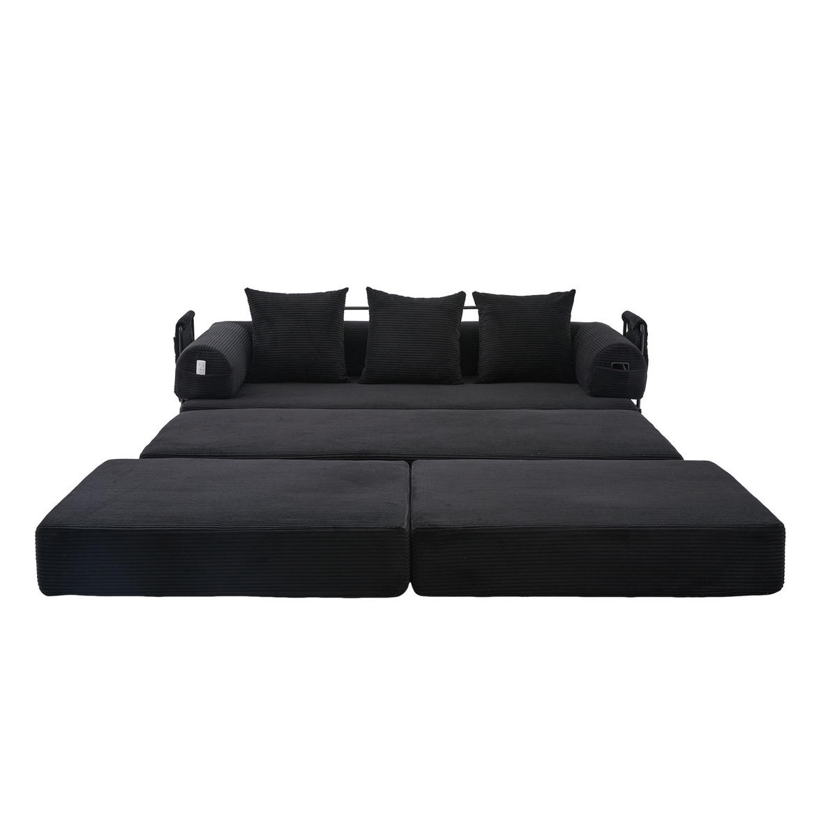 ECKSOFA DE-33795 modular mit 3 Kissen und Hocker Schwarz - Schwarz, Metall (200/190cm) - ComfortXL